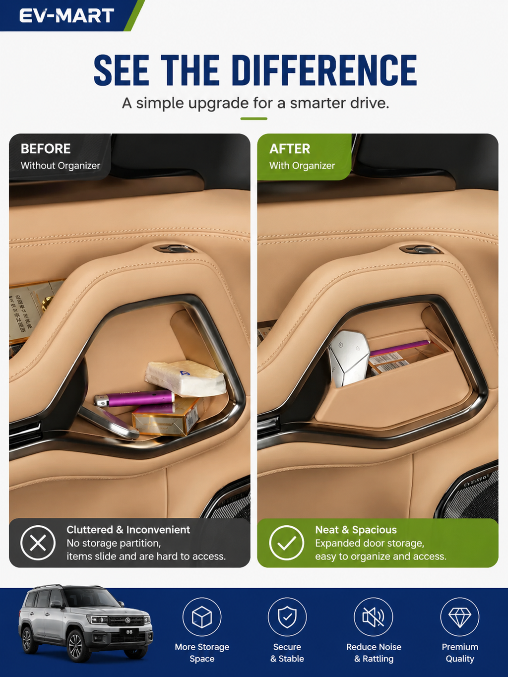 Denza B8 Door Storage Organizer | Custom-Fit Interior Storage Box | Australian RHD Model(4PC)